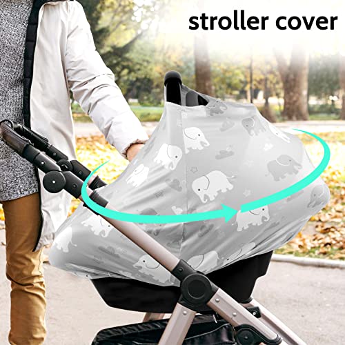 Image of Breathable Car Seat Cover for Babies, Multi-use Cover Carseat Canopy, Soft Breastfeeding Cover, Car Seat Covers for Bbies, Boys & Girls Shower Gift, Elephant