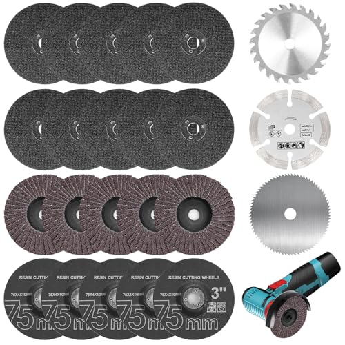 23 Pièces Disque Meuleuse & Disques à Lamelles 75mm, Accessoires Meuleuse Ø10mm, Disques Métal, Bois, Plastique, Diamant, Lame Circulaire Carbure pour Mini Meuleuses...