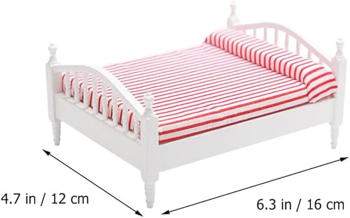 Miniatura 2 de Totority Cama de casa de muñecas de madera, muebles de casa de muñecas en miniatura, accesorios de mesa para casa de muñecas Muebles de casa de