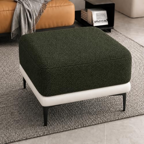 Image of Modern Upholstered Ottoman Stool | Solid Wood Base & Metal Legs | Premium Puffy Footrest Bench for Living Room, Bedroom & Lounge
