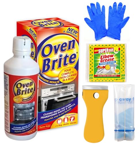 Oven Cleaner Fume free | Heavy Duty Oven Cleaning Kit [500 ml] + Non Scratch Scraper | Bags for Rack and Gloves Included | Complete Oven Cleaner Set with 1 Pack of Power Cloth