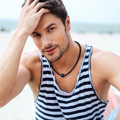 TIYO Mens Necklace Black Pearl Pendant Men’s Beaded Necklace for Men Jewelry Beach Surfer Necklaces for Fathers, Boyfriend, Husbands Gifts2