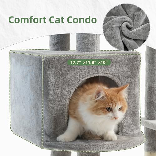 Image of Gitelsnour 55.1'' Cat Tree Tower for Indoor Cats, Large Platform, CCT013W | 7 Sisal Scratching Posts, Multi-level Cat Condo Cat Cave, 2 Padded Perches, Basket, Furry Ball, Toy, Light Gray