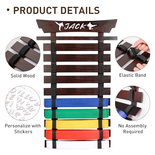 image for Winartton 10 Belts Karate Belt Display Rack with Stickers, Taekwondo B