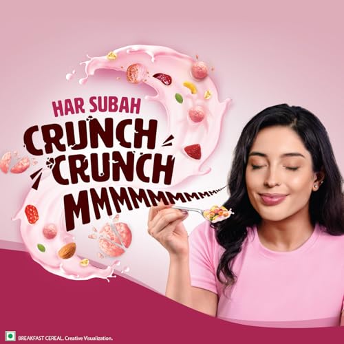 Image of Saffola Muesli Berry Crunch with Flavour Pops, 450 gm | 15 in 1 Fruit and Nuts, Seeds, Millet & more | Cereals for breakfast rich with wholegrain, protein, fibre