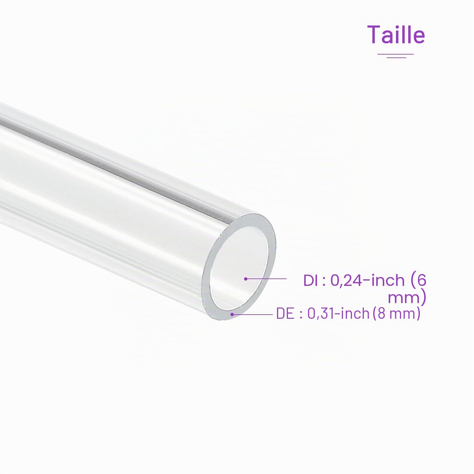 DMiotech 4Pcs 6mm x 8mm(1/4" x 5/16") Tuyau en Acrylique Transparent, Tube en Plastique Rigide de 10 Pouces pour Tuyau d'Eau d'Aquarium, Système de refroidissements par Eau, Plomberie