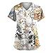 Animal Scrub Tops Women Cute Cartoon Print Medical Scrub Tops Fun Plus Working Uniform — Dinosaur Dog Cat Alpaca Etc