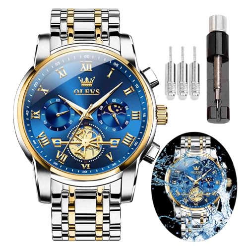 Image of OLEVS Men's Analog Watch Multi Color Business Stainless Steel Waterproof Luminous Quartz Watch Luxury Leisure Date Simulation Original Bowl Watch