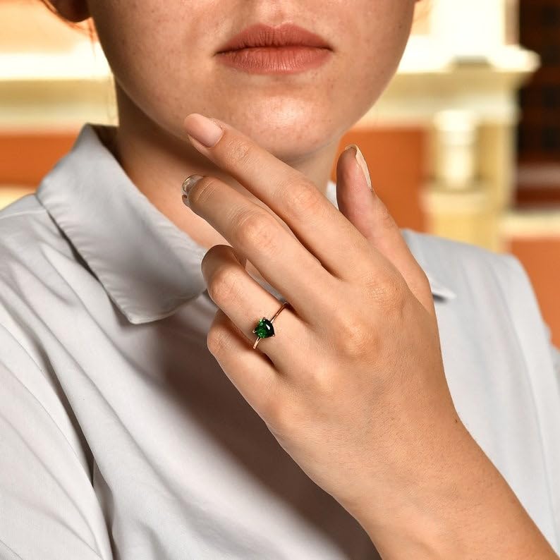 Emerald Ring Gold Plated Engagement Rings for Women Green Emerald Wedding Band Promise Rings for Her Stackable Wedding Band4