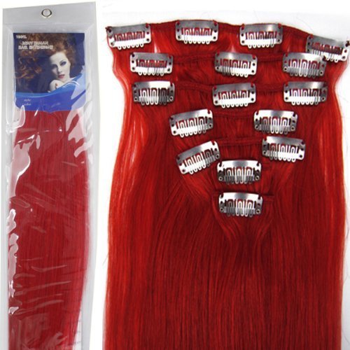 Straight Remy Human Hair Extensions 24 Colors for Your Choose in 15inch,18inch,20inch,22inch,Beauty Salon Women's Accessories (20inch 70g, red)