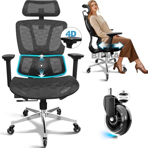 Chaise de Bureau Ergonomique, avec Accoudoirs 4D, Siège Réglable ...