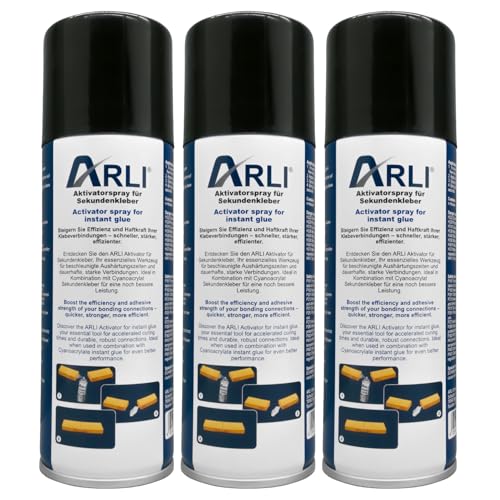 ARLI Aktivator Spray Aushärtungsbeschleuniger für Sekundenkleber 3x 200ml Aerosol Sprühdose ist geeignet für alle Schnellkleber auf Basis von Cyanacrylat sorgt für blitzschnelles Aushärten (3 Stück)