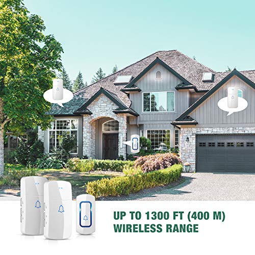 Wireless Doorbell Kit, NOVETE Door Bell Operating at Over 1300 Feet, Waterproof Door Chime Kit with 2 Plug-in Receivers, LED Indicators, 52 Melodies, Easy Setup for Home and Office