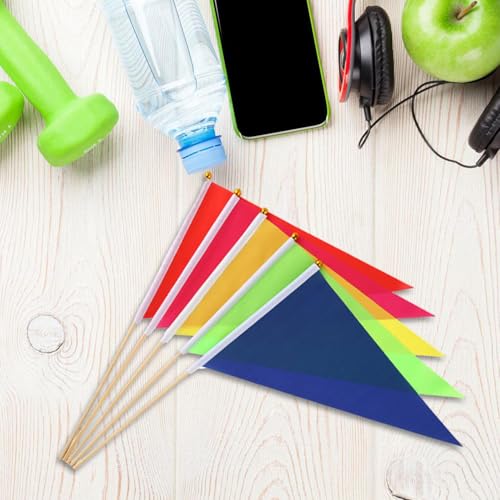 POPETPOP Wimpelfahnen, 10 Stück Mini Hand Hold Fahne, 21 x 30CM Fähnchen mit Stange und Speerspitze für Hundekot-Markierungsfahnen, Baustellenfahnen, Rasenfahnen
