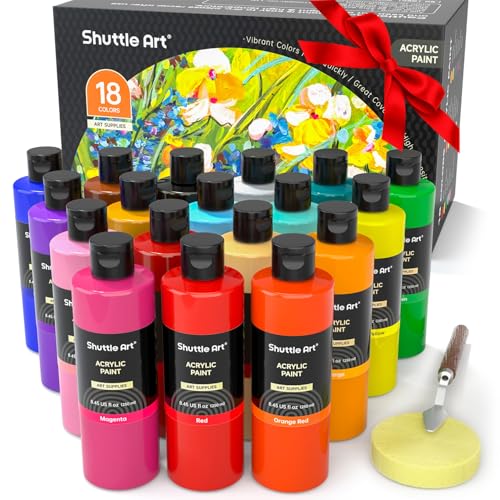 Shuttle Art Pintura Acrílica (250ml), Set de 18 Colores de Acrilicos en Botella, Acrylic Paint no Tóxico, Acrilicos para Pintar para Artistas Principiantes, Pinturas Acrilicas para Lienzo Cerámica