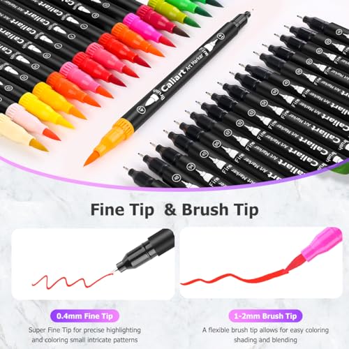 Caliart 662990L 34 Double Tip Brush Pens Art Markers, Aesthetic Cute Preppy Stuff School Supplies, Artist Fine & Brush Pen Coloring Markers For Kids Adult Book Cards Drawing Craft Kit Teacher Office Supplies thumb #3