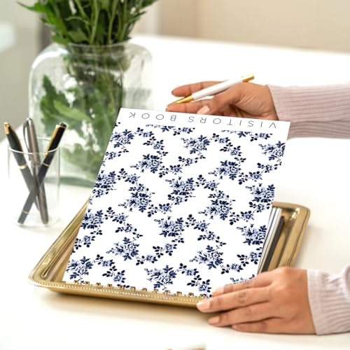 Image of Visitor Book - 8 x 12 Inches | White Floral Wire Bound Guest Register for Hotels, Offices, Exhibitions, Boutiques & Business Use | Medium Size Visitor Log Book for Reception & Front Desk