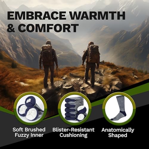Image of Alvada Mens Merino Wool Crew Socks Thermal and Warm Socks for Winter Work Hiking Running 3 Pairs