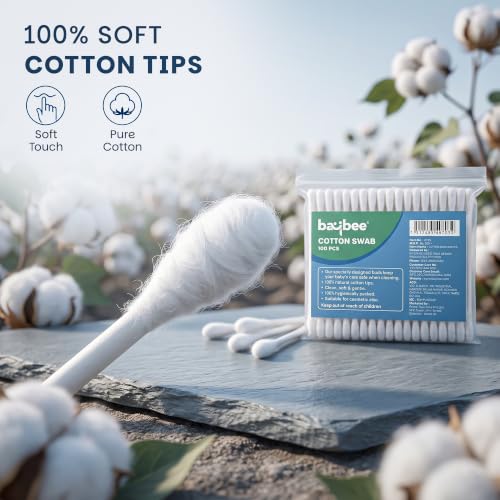 Image of Baybee 400 Pcs Baby Cotton Swab Ear Buds Cleaner, Made of Biodegradable Material, Safe & Hygienic for Babies | Soft Cotton Buds, Ear Cleaning Buds | Ear Buds Cleaner for Babies Kids Adults (Pack of 4)