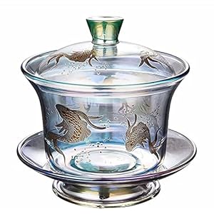 Tea set wine glass, Retro Tureen Bowl teacup,Colorful Crystal Gaiwan, Glass Kung Fu Tea Cup with Saucer And Lid, Chinese Traditional, Sancai Tea Bowl