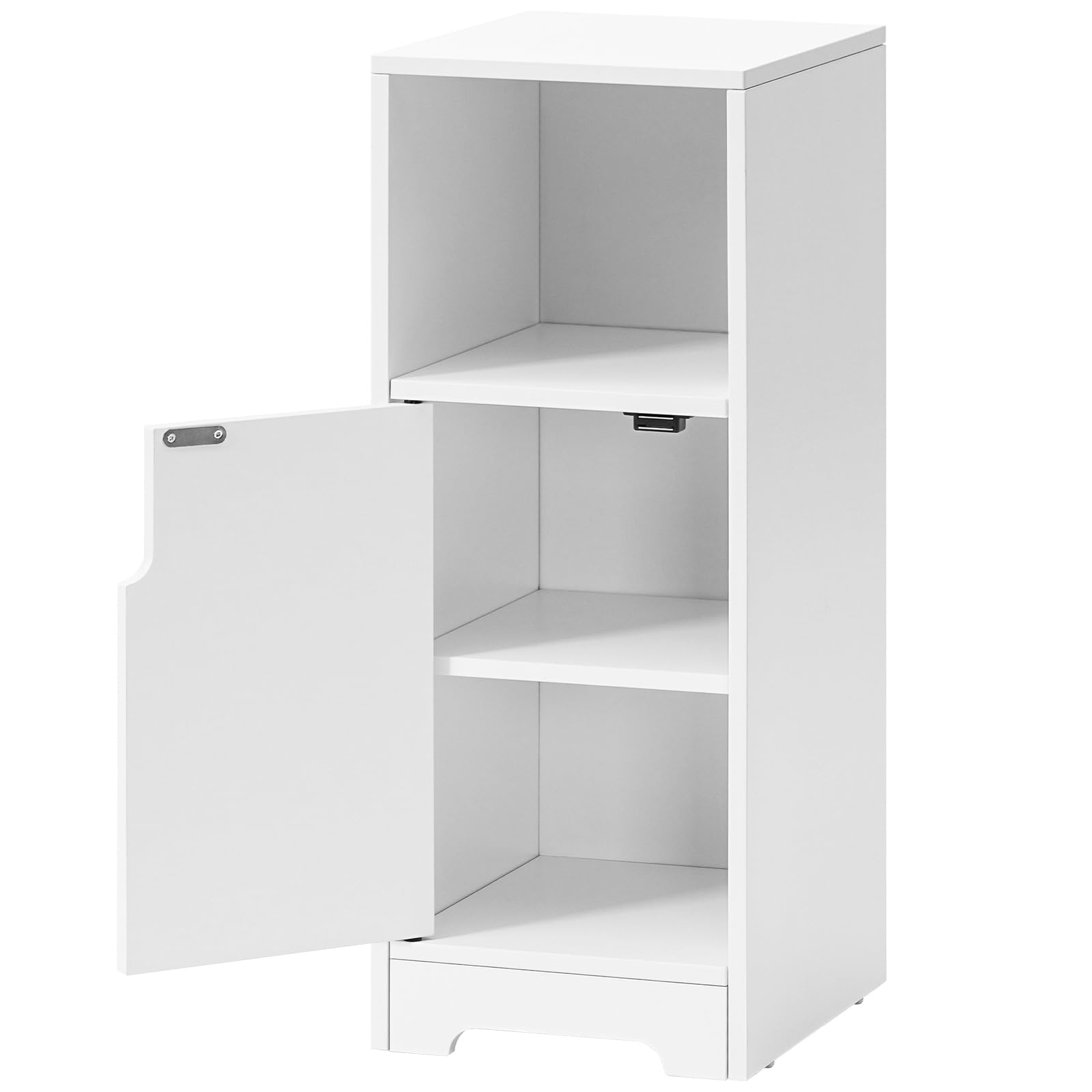 HOOBRO Mesita de Noche Estrecha con Compartimento Abierto y una Puerta, Mesa Auxiliar Pequeña para Sofá, Rincones Pequeños, Dormitorio, Sala de Estar, Blanco EWT198BZ01