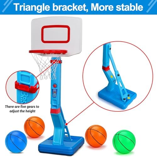 Basketball Hoop Indoor for Toddler Toys 1-3 3-5 Adjustable Portable Basketball Net Set Pool Outdoor Backyard Toy Mini Hoop Basket Ball Game for Kids Age 1 2 3 4 5 6 Year Old Boys Girls Birthday Gift — view 6