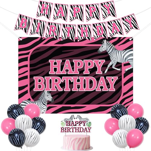 Décorations d'anniversaire zèbre pour femme avec bannière jungle
