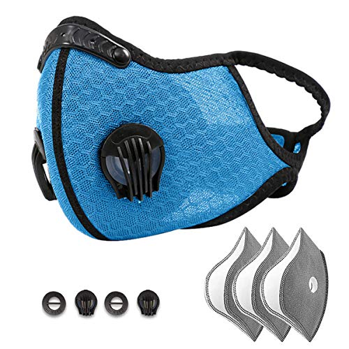 Máscara deportiva de ciclismo Máscara de motocicleta de malla a prueba de polvo con 3 filtros de carbón activado y 2 válvulas Máscara de baberos de bicicleta para correr al aire libre