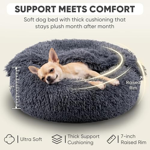 Image of Himax Dog Beds for Small Dogs, Donut Dogs Beds with Blanket Attached, Calming Dog Bed Washable (20 inch /26 inch /35 inch) Grey