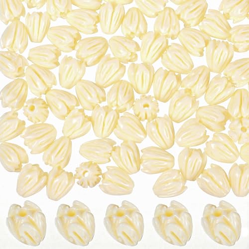 100 PCS Resin Pikake Flower Beads Flower Beads for Jewelry Making Ivory White Floral Bead for Crafts Necklace Bracelet Rosaries Wedding Decors