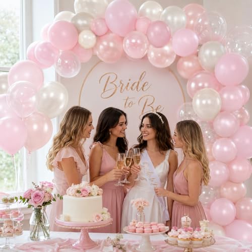 Image of Pink Balloons, 60Pcs Pink and White Balloon, 12 Inch Latex Pastel Pink Balloons Helium for Women Girls Birthday Baby Shower Bridal Shower Gender Reveal Romantic Wedding Engagement Party Decorations