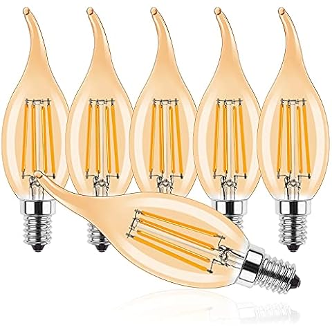 ProCrus E14 4W LED Candle Vintage Light Bulb,Filament Flame Tip LED,C35 Small Edison Screw Candelabra SES LED Bulb,2700K Warm White,40W Bulb Equivalent,Non-Dimmable,Amber,6 Pack,Energy Class F Cover