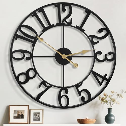 Mee 2ou Orologio da Parete Gigante 100cm, Silenzioso Stile Rustico in Metallo con Quadrante in Legno, Orologio a Batteria per Soggiorno, Camera, Cucina, Ufficio, Decorazione Casa