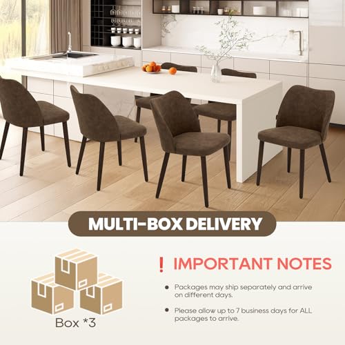 Image of Wooden Dining Chairs Set of 6, Upholstered Kitchen Dining Room Chair, Modern Fabric Farmhouse Dinner Chair for Restaurant & Cafe, Dark Brown