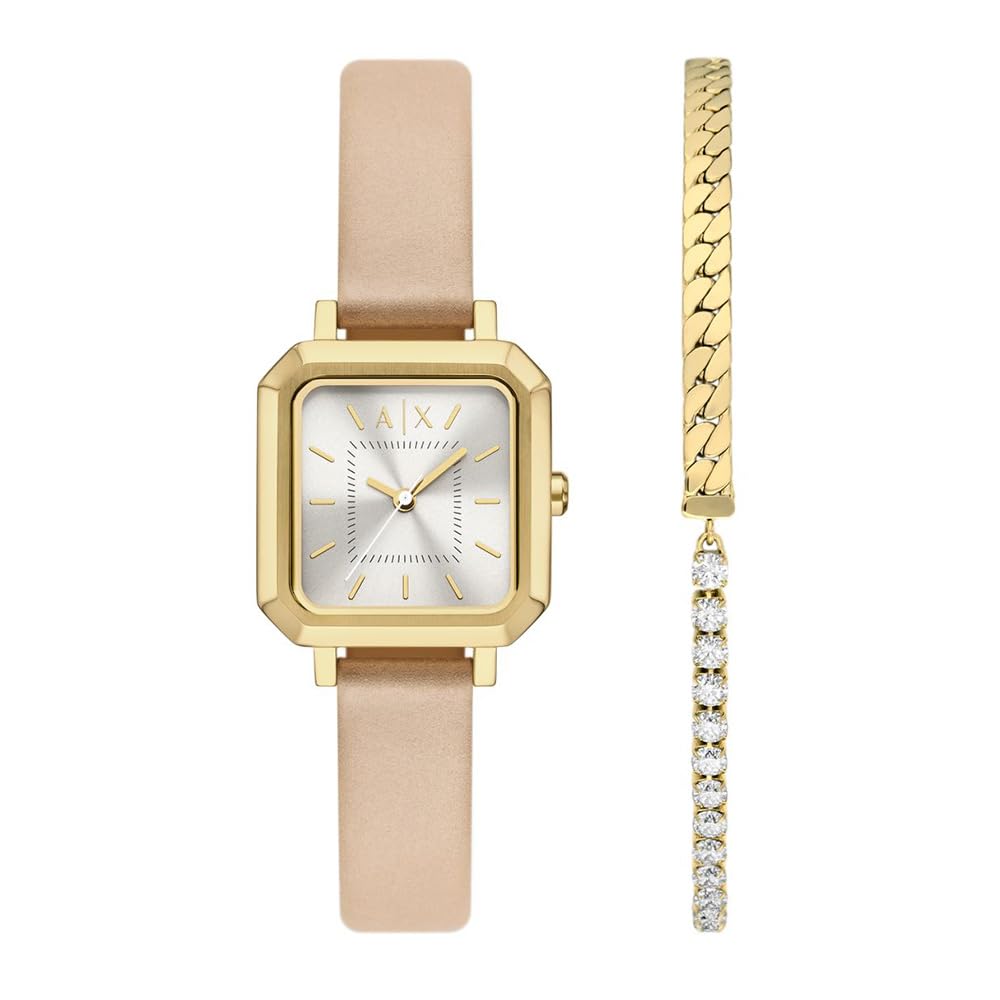 Armani Exchange A|X Women's Watch, Square Three-Hand Stainless Steel Watch for Women