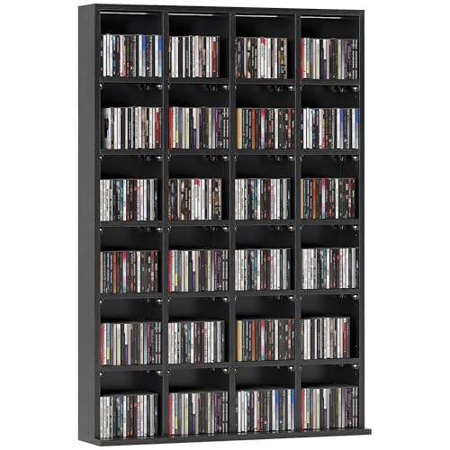 HOMCOM Rangements pour CD et DVD, Meuble de Rangement multimédia avec 24 Compartiments, capacité Max. 456 CD/ 336 DVD, bibliothèque en Bois avec étagères...