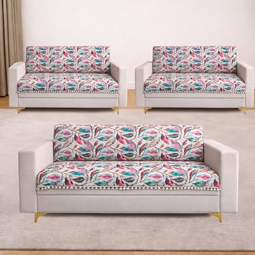 Image of Homerz Premium Printed Quilted Velvet Sofa Slip Cover Protector with Tassels, Sofa Mat, Exact Size, Antislip Cover (Multileaf, 7 (3+2+2) Seater, Full)