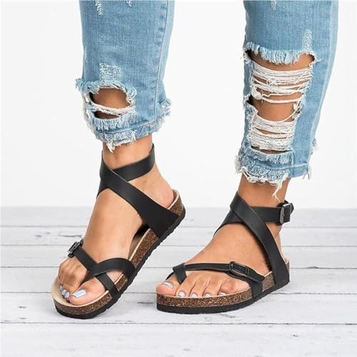 Yytcsjz Women's Suede Cork Footbed Sandals, Open Toe Slingback Gladiator Sandals for Women, Clip Toe Bunion Corrector Flip Flops, with Adjustable Buckle3