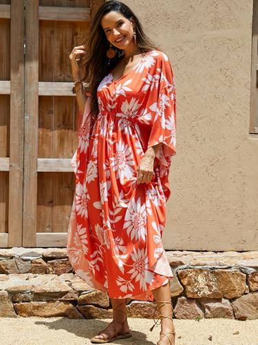 Image of Moss Rose Kaftan Dresses for Women V Neck Summer Swimsuit Cover up Caftan Maxi Beach Dresses