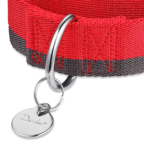 Dazzber Martingal Halsbänder für Mittel/Große Hunde 4cm Breites, Extra Starkes, Verstellbar, Hohe Farbechtheit- Nylon 2 Farbe Gestreift Weit Hundehalsband (Rot & Grau, Mittel, 4cm Breit)