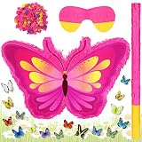 Butterfly Pinata Summer Pinata with 3D Butterfly Wall Sticker and a Blindfold Confetti for Summer De