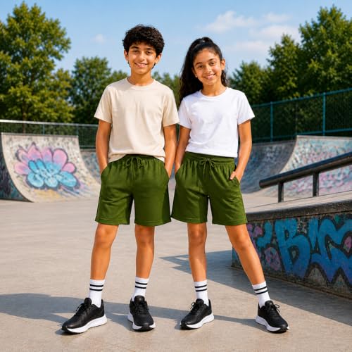 Image of RISH Kids Dri-Fit Sports Shorts for Boys & Girls | Breathable Polyester Activewear Shorts with Elasticated Waist, Drawstring & 2 Side Pockets | Solid Colours | Single and Multi Packs