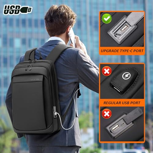 Mochila FENRUIEN para Hombre Negra con Puerto USB para Laptop 15.6" miniatura 6