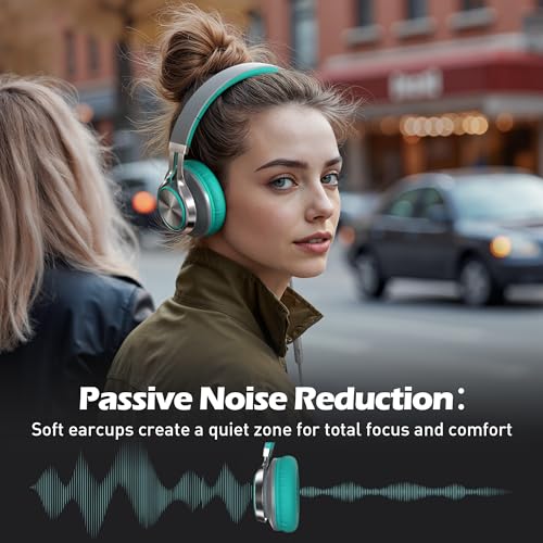 AILIHEN C8 Kopfhörer mit Kabel Mikrofon und Lautstärkeregler Faltbar 3,5mm Headsets On-Ear für Smartphones PC Laptop (Grau Mint)