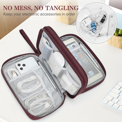 Image of FYY Electronic Organizer, Large Travel Cable Organizer Bag Pouch Electronic Accessories Carry Case Portable Waterproof Double Layers All-in-One Storage Bag for Cable, Cord, Charger, Phone, Wine Red