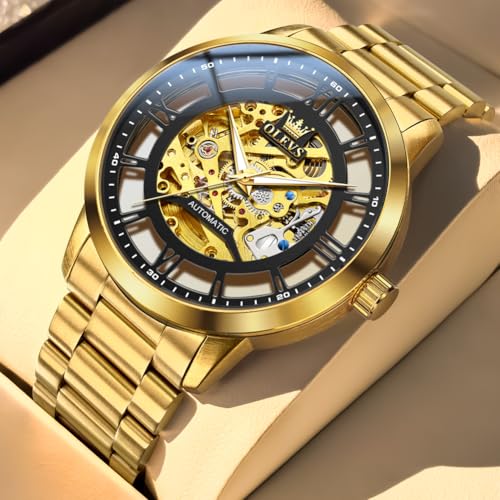 Image of OLEVS Mens Automatic Watch Skeleton Diamond Luxury Mechanical Self Winding Dress Wrist Watch Waterproof Luminous