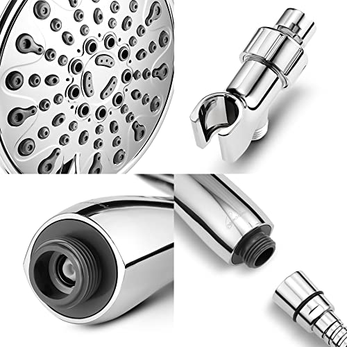 Couradric Handheld Shower Head, 6" Chrome Face 6 Spray Setting Shower Head With High Pressure, Brass Swivel Ball Mount And Extra Long Flexible Stainless Steel Hose #TOP4