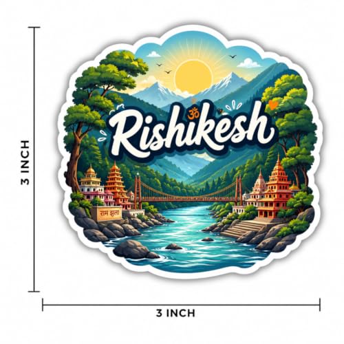Image of Rishikesh Theme Souvenir Wooden Fridge Magnet for Refrigerator - Printed Fridge Magnet for Kitchen & Fridge Decor | Perfect Souvenir Gift | Fridge Decoration | Size 3x3 Inches | Pack of 1