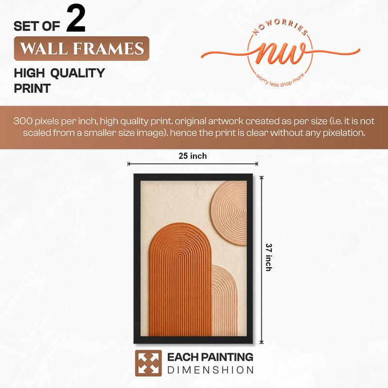 Image of NoWorries Abstract Arch Wall Painting Set of 2 with Frame | Terracotta Beige Geometric Texture Artwork, Modern Minimal Boho Wall Decor for Living Room, Bedroom, Office and Home Decoration (Art-19, 25x37inch)