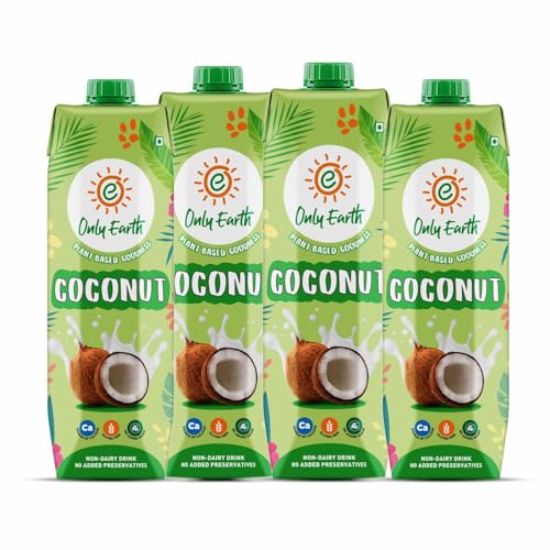 Image of Only Earth Coconut Drink | Best for Coffee, Tea, Cereals, Shakes or As Is | 40% Coconut Water + 59% Coconut Milk | Dairy Free | Unsweetened | Plant-Based | Source of Calcium | Preservatives Free | No Added Sugar | No Trans-Fat | Thai Coconuts (Pack 4)